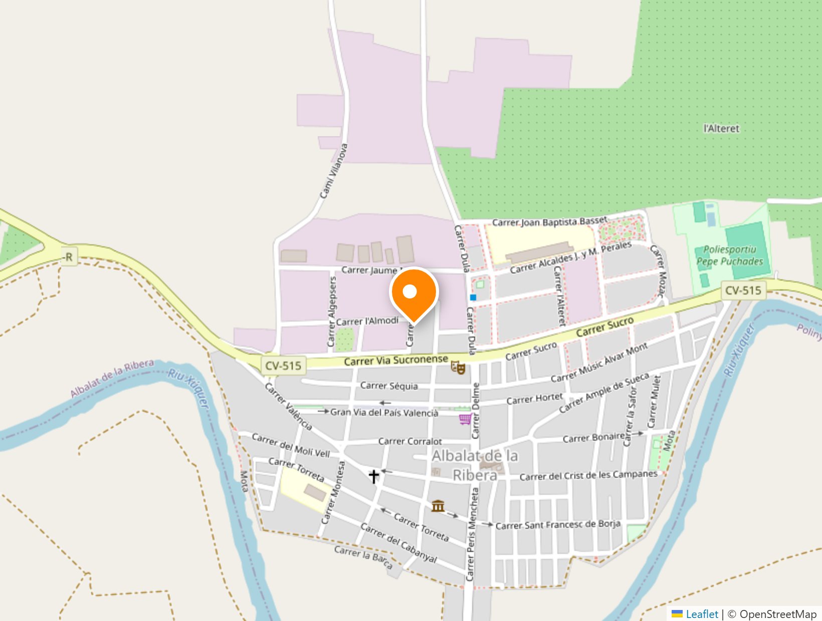 Mapa de Albalat de la Ribera con la ubicación de Econatur Fruits en la Calle Mustassaf