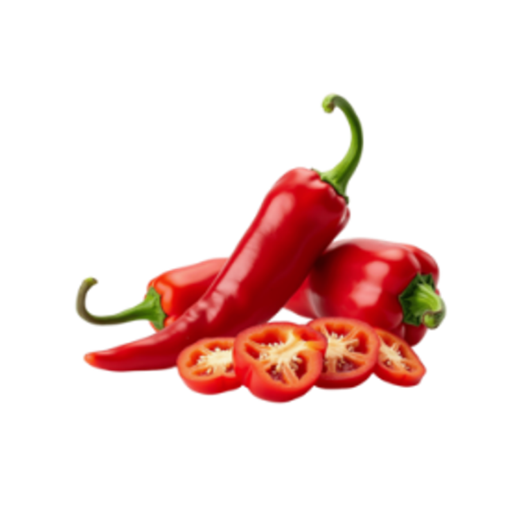 Pimientos picantes rojos, enteros y en rodajas